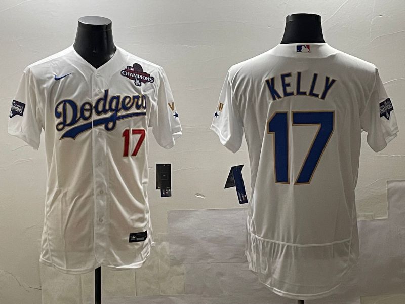 Men Los Angeles Dodgers #17 Kelly White Gold Elite 2025 Nike MLB Jersey style 7->los angeles dodgers->MLB Jersey